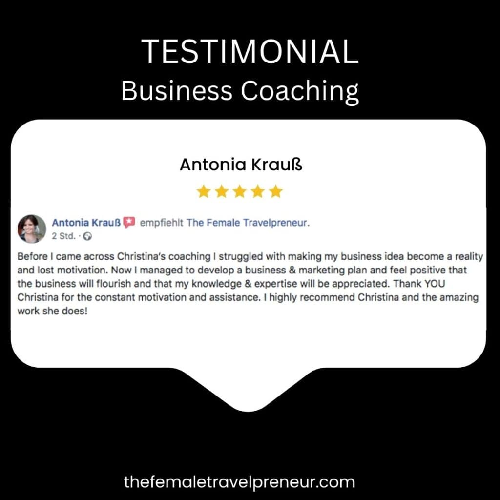 Testimonial box from a business coaching client saying thank you for the coaching