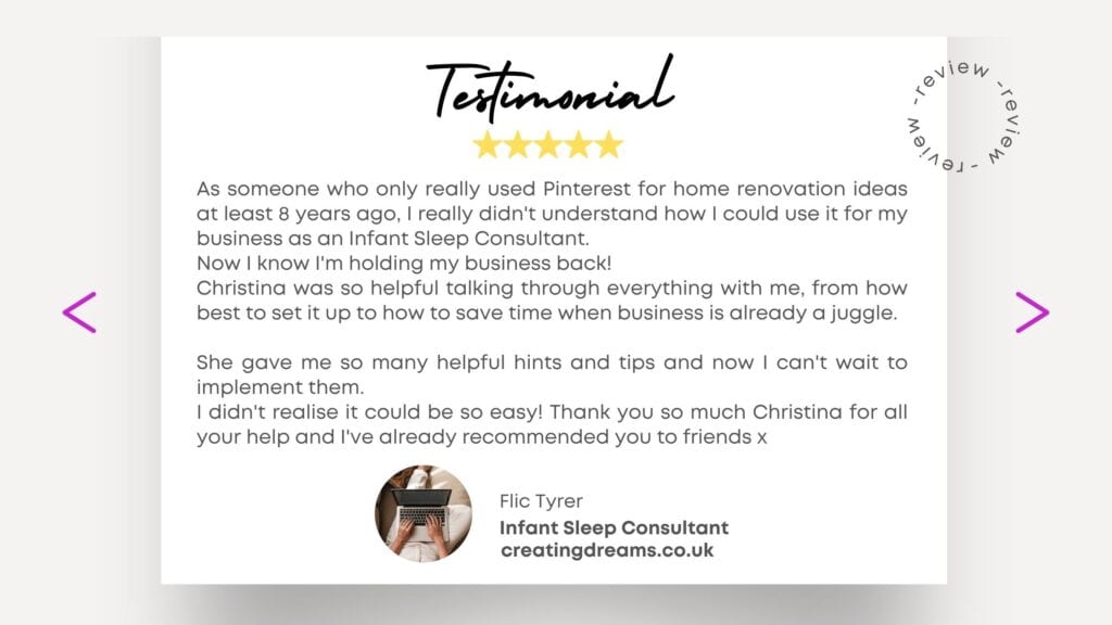 Pinterest marketing consultation call testimonial for Christina Leutner, TheFemaleTravelpreneur